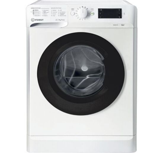  Зображення Пральна машина Indesit фронтальна, 6кг, 1000, A+++, 43см, дисплей, люк чорний, білий 