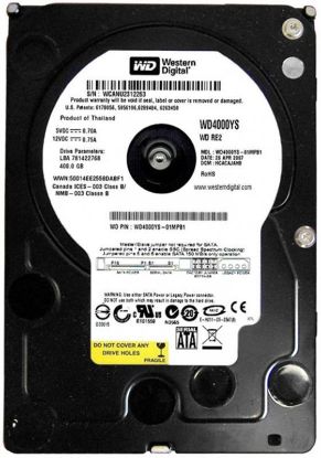  Зображення Накопичувач HDD SATA  400GB WD 7200prm 16MB (WD4000YS) 