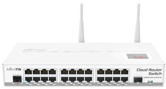  Зображення Комутатор MikroTik CRS125-24G-1S-2HnD-IN (1xSFP cage, 24xGLAN, PoE in, 2,4 Ghz, 802.11b/g/n, 2*2 MIMO, 2*4dBi, 30dBm, 300Mbps, CPU 600Mhz, 128MB RAM, micro USB port, LCD panel, RouterOS L5)) 