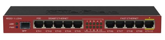  Зображення Маршрутизатор MikroTik RB2011iLS-IN (1xSFP cage, 5xGLAN, 5xLAN, PoE in/1*out, CPU 600Mhz, 64MB RAM, RouterOS L5)) 