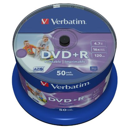 Зображення Диск DVD+R 4.7GB  16x   50pcs  Verbatim Wide Inkjet Printable No ID Brand Spindle ) 