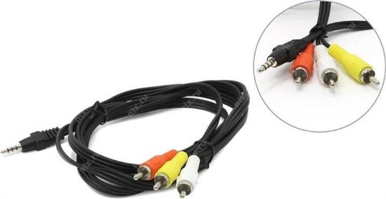  Зображення Аудіо-відео кабель 3,5mm/3xRCA (пальчик - 3 тюльпана (M/M)) Cablexpert (CCA-4P2R-2M)  AV, 2.0m Black 
