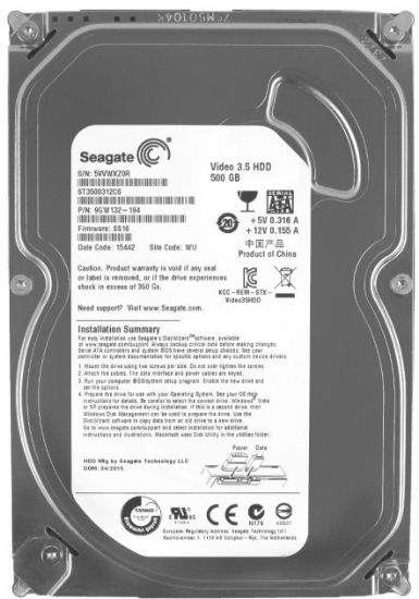  Зображення Накопичувач HDD SATA  500GB Seagate 5900rpm 8MB Video (ST3500312CS) Refurbished 