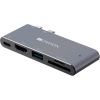  Зображення CANYON DS-5, Multiport Docking Station with 5 port, with Thunderbolt 3 Dual type C male port, 1*Thunderbolt 3 female+1*HDMI+1*USB3.0+1*SD+1*TF. Input 100-240V, Output USB-C PD100W&USB-A 5V/1A, Aluminium alloy, Space gray, 90*41*11mm, 0.04kg 