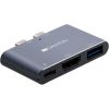  Зображення CANYON DS-1, Multiport Docking Station with 3 port, with Thunderbolt 3 Dual type C male port, 1*Thunderbolt 3 female+1*HDMI+1*USB3.0. Input 100-240V, Output USB-C PD100W&USB-A 5V/1A, Aluminium alloy, Space gray, 59*35.5*10mm, 0.028kg 