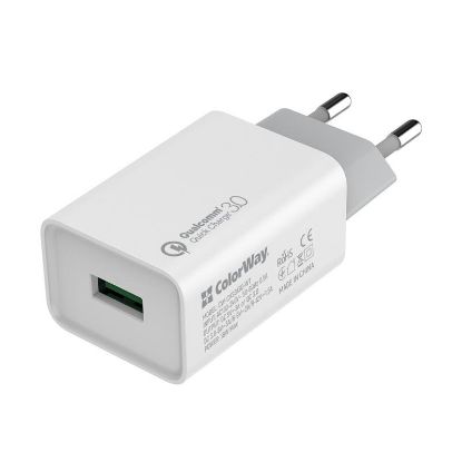  Зображення Зарядное устройство Colorway 1USB Quick Charge 3.0 (18W) White 
