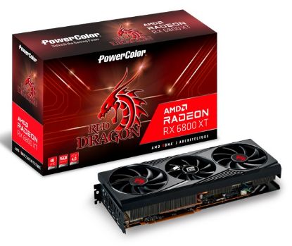  Зображення Power Color Video Card AMD Radeon 6800XT Red Dragon 16GB, 256bit GDDR6 2310Mhz, PCI-E 4, 3x DP, HDMI, Triple Fan, 3 slot 