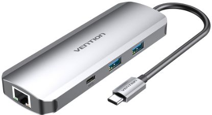  Зображення Док-станція USB3.1 Type-C --> HDMI/USB 3.0x2/RJ45/USB-C/SD/TF/TRRS 3.5mm/PD 100W Hub 9-in-1 Vention 