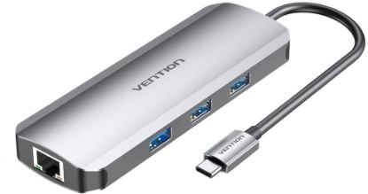  Зображення Док-станція USB3.1 Type-C --> HDMI/USB 3.0x3/RJ45/SD/TF/PD 100W Hub 8-in-1 Vention 