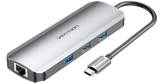  Зображення Док-станція USB3.1 Type-C --> HDMI/USB 3.0x3/RJ45/SD/TF/PD 100W Hub 8-in-1 Vention 