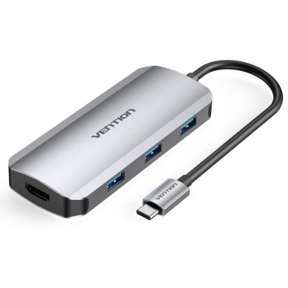  Зображення Док-станція USB3.1 Type-C --> HDMI/USB-C Gen 1/USB 3.0x3/PD 100W Hub 6-in-1 Vention 