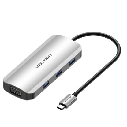  Зображення Док-станція USB3.1 Type-C --> HDMI/VGA/USB 3.0x3/PD 100W Hub 6-in-1 Vention 