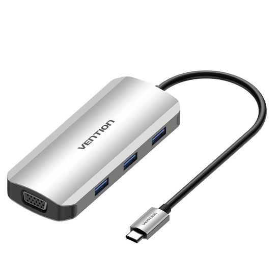  Зображення Док-станція USB3.1 Type-C --> HDMI/VGA/USB 3.0x3/PD 100W Hub 6-in-1 Vention 