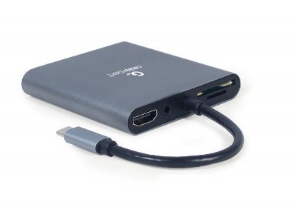  Зображення Адаптер Cablexpert A-CM-COMBO6-01, Док станція USB-C 6-в-1 (Hub3.1/HDMI/VGA/PD/картридер/стерео аудіо), сірий) 