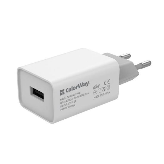  Зображення Зарядное устройство Colorway 1USB AUTO ID 2A (10W) White 