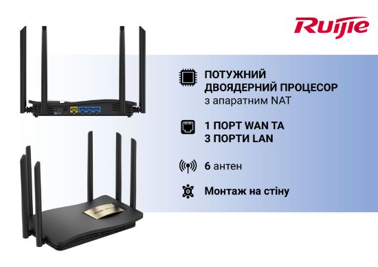  Зображення Маршрутизатор Ruijie Networks RG-EW1200G PRO 