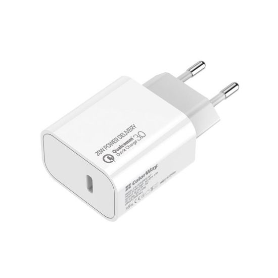  Зображення Зарядное устройство ColorWay Power Delivery Port USB Type-C 20W V2 White (CW-CHS026PD-WT) 
