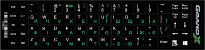  Зображення Наклейка на клавіатуру Grand-X 68 keys UA green, Latin white (GXDGUA) 