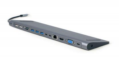  Зображення Адаптер Cablexpert A-CM-COMBO9-01, Док станція USB-C 9-в-1 (USB-хаб + HDMI/VGA/PD/картридер/LAN/3.5-мм аудіо), сірий) 