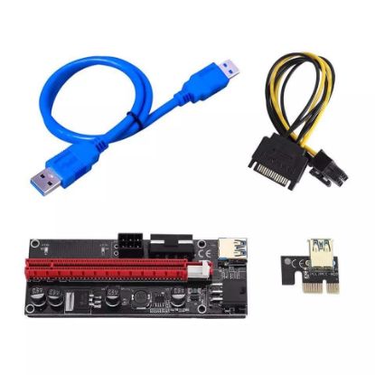  Зображення Райзер Riser PCI-E, x1=>x16, 6pin, Molex, SATA, USB 3.0 AM-AM 0,6 м 