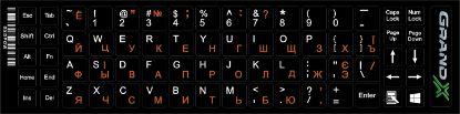  Зображення Наліпка на клавіатуру Grand-X 68 keys Cyrillic orange, Latin white (GXDPOW) 