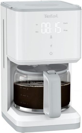  Зображення Кавоварка Tefal крапельна Sense, 1.25л, мелена, LED-дисплей, сенсор.керування, білий 