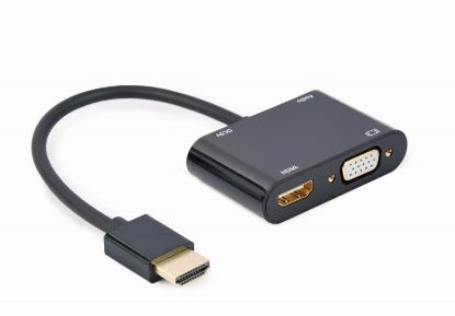  Зображення Перехідник 0.15m Cablexpert HDMI на 2хHDMI(M)/VGA(M) audio 3.5mm 