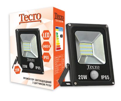  Зображення Світлодіодний прожектор Tecro TL-FL-20B-PR 20W 6400K з датчиком руху 