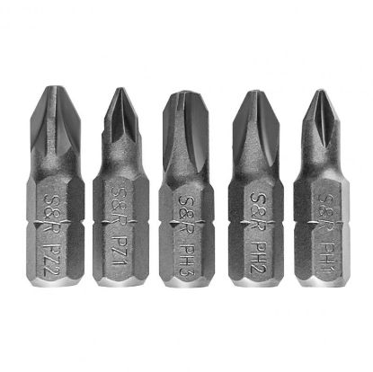  Зображення Набір біт S&R PH1/2/3, PZ1/2 x 25 мм, сталь S2, 5 шт (251025005) 