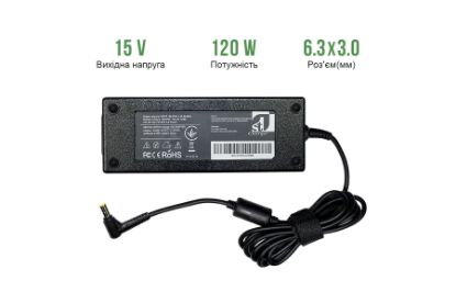  Зображення Блок живлення 1StCharger для ноутбука Toshiba 120W(15V/8A) 6.3x3.0 + кабель живлення Retail BOX 
