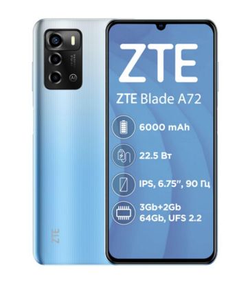  Зображення Мобільний телефон ZTE Blade A72 3/64GB Blue 
