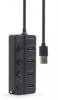  Зображення Пристрій USB Gembird UHB-U2P4P-01 на 4 порти USB 2.0, з вимикачами, пластик, чорний ) 