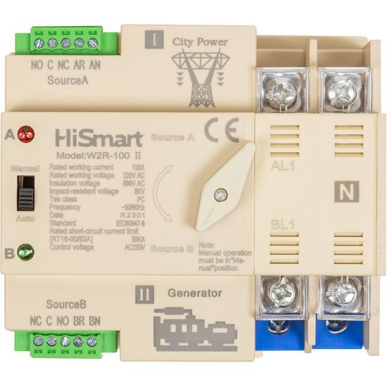  Зображення Автоматичний перемикач HiSmart W2R-2P 220V 100A (HS082482) 