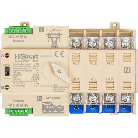  Зображення Автоматичний перемикач HiSmart W2R-4P 220V 100A (HS082505) 